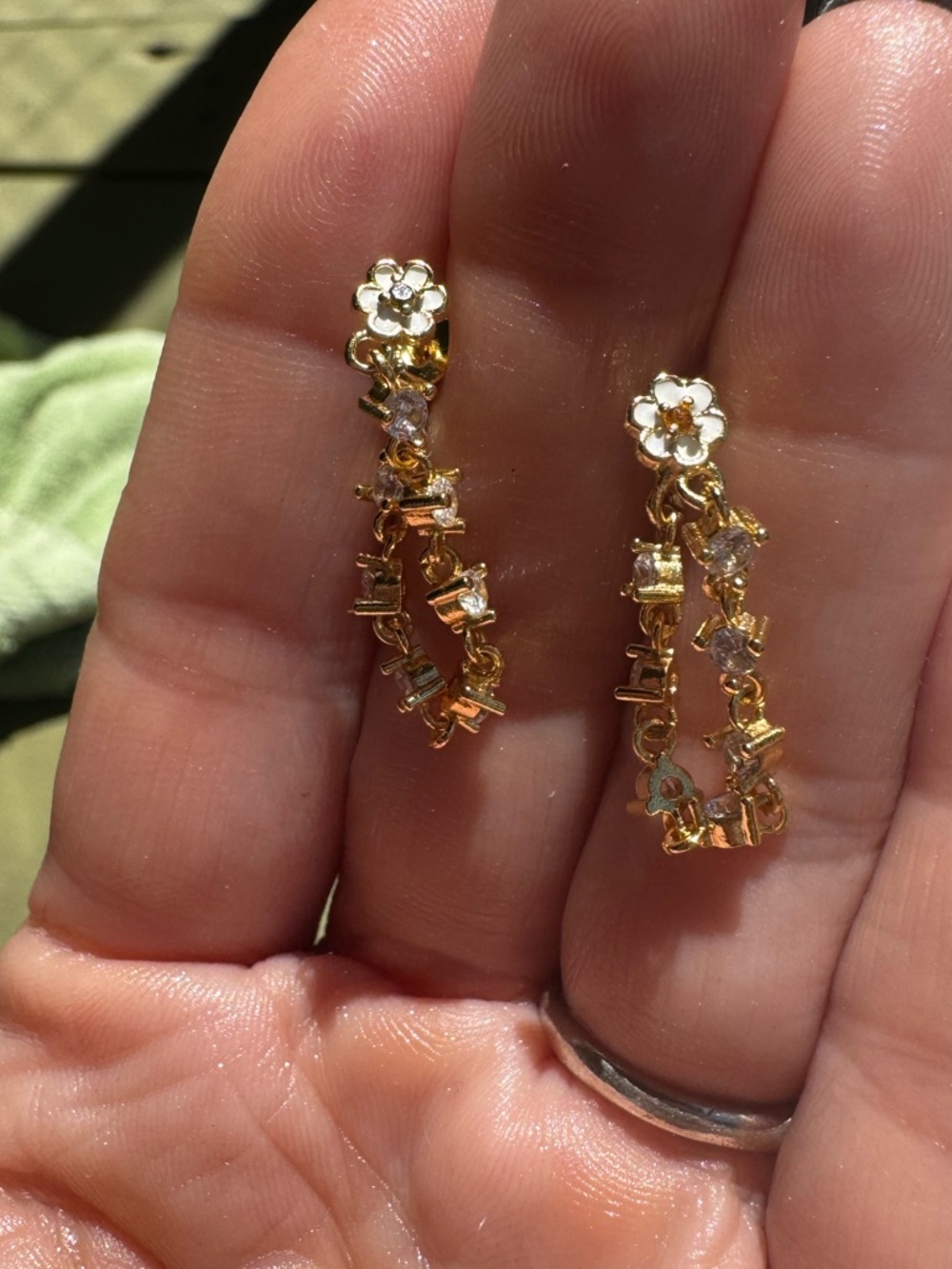 Sterling Gold Floral Dainty Dangle Stud Earrings - Floral Cluster Drop